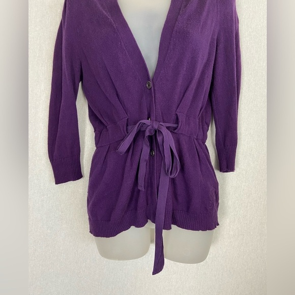 Juicy Couture cashmere purple cotton hooded button 3/4 sleeve cardigan Sz S - Picture 6 of 12